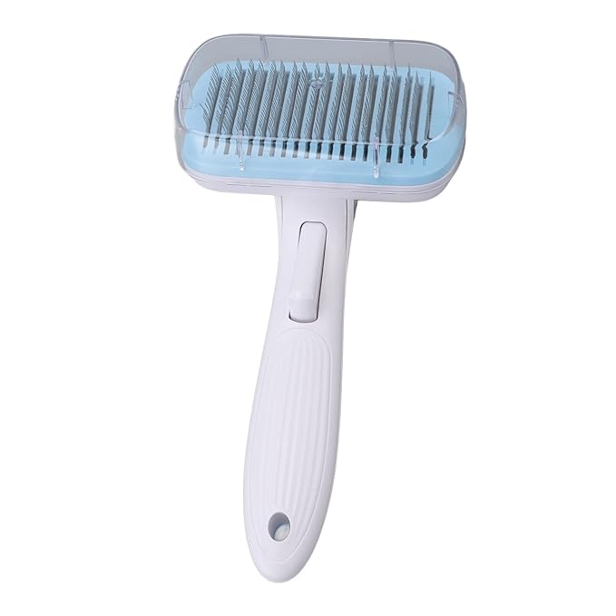 Cat Brush For Shedding, De Shedding Brush Dog Hair Dogs Cats Grooming Tool Self Cleaning Slicker Hair For Rabbit Massage Removes Loose Undercoat (Steel Wire Blue)