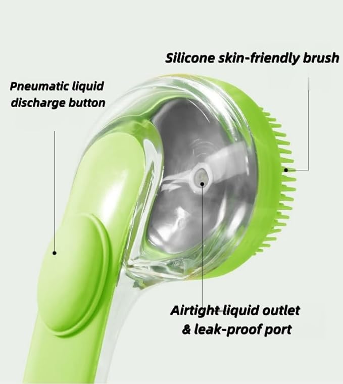 2-in-1 Pet Bath Brush with Shampoo Dispenser - Dog Grooming Scrubber for Long/Short Haired Dogs & Cats Free Shower Brush (GREEN X)