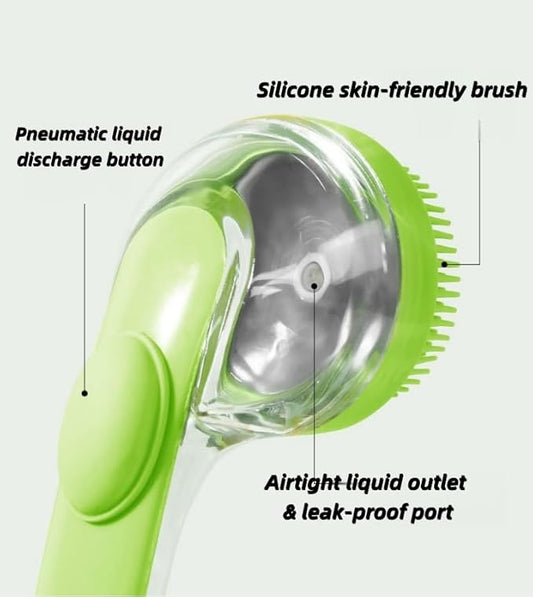2-in-1 Pet Bath Brush with Shampoo Dispenser - Dog Grooming Scrubber for Long/Short Haired Dogs & Cats Free Shower Brush (GREEN C)