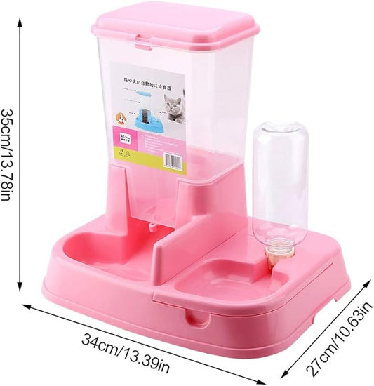 Pet Feeder and Water Dispensers Set, Automatic Pet Feeder Detachable Food Dispenser Water Bottle Cats Dogs Feeding Tool, Dog Cat Bowls Puppy Feeder and Pet Dish for Small Dog(Pink)