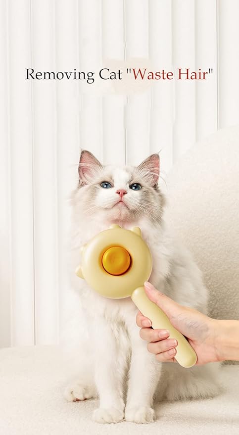 Vingtank Pet Hair Cleaner Brush, Hair Brush for Cats and Dogs, Self Cleaning Slicker Comb for Kitten, Removes Tangles Loose Fur (Yellow, Hair Type: Thin, Thick, Curly)