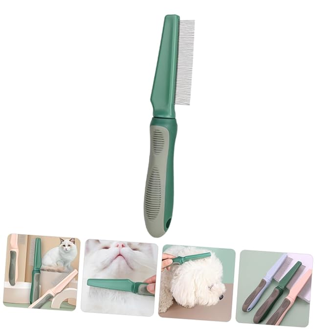 Dog Cat Grooming Comb with Fine Teeth for Removing Tangles and Mats Ergonomic Pet Brush with Durable Handle for Long-haired Cats and Dogs Olive
