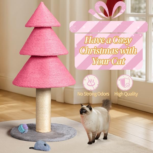 Christmas Tree Cat Scratcher Tower – 31.5" Sisal Scratching Post with Fleece Base for Indoor Cats, Holiday Décor, Sturdy Stable Base