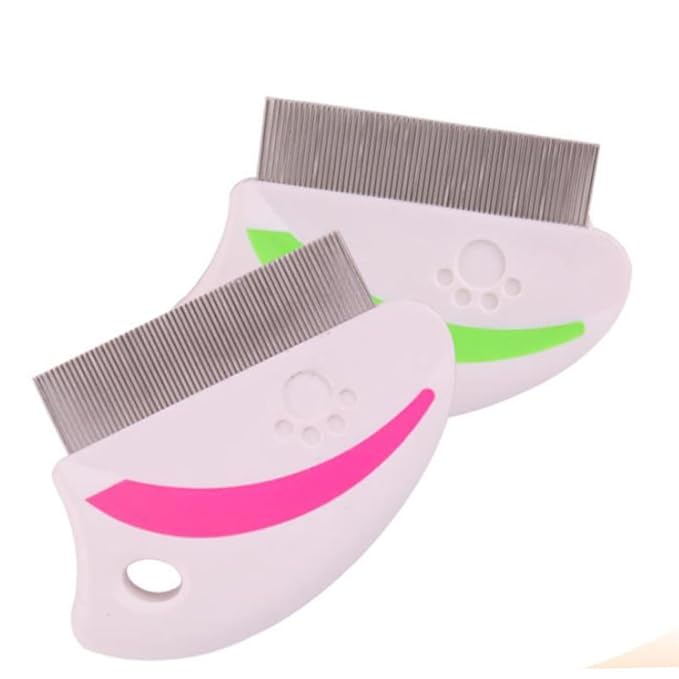 POPETPOP 4Pcs Pet Removal Comb Ergonomic Stainless Steel Grooming Tool for Cats Dogs Efficient Dirt Cleaning Brush Red Green