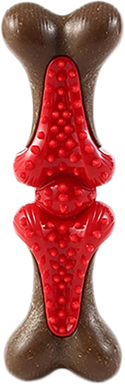 𝐷𝑢𝑟𝑎𝑏𝑙𝑒 Dog Chew Toys for Large Aggressive Chewers Indestructible Bone-Shaped Dental Chew TPR Rubber with Wood Fiber Core Teething Teeth Cleaning Long-Lasting Interactive Pet Supplies