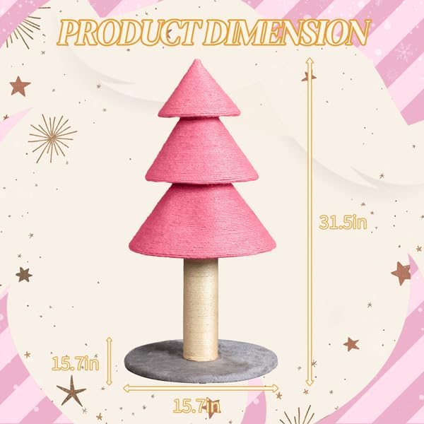 Christmas Tree Cat Scratcher Tower – 31.5" Sisal Scratching Post with Fleece Base for Indoor Cats, Holiday Décor, Sturdy Stable Base
