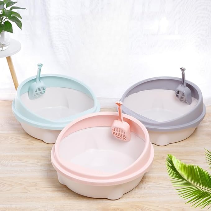 Semi-Closed Plastic Cat Bedpans Cat Litter Box Circular Anti-Splashing Sifting Cat Toilet Large Capacity Cat Covered Litter Box (Purple)