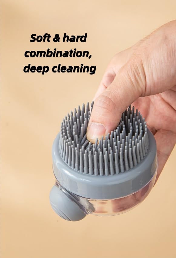 2-in-1 Pet Bath Brush with Shampoo Dispenser - Dog Grooming Scrubber for Long/Short Haired Dogs & Cats Free Shower Brush (YELLOW C)