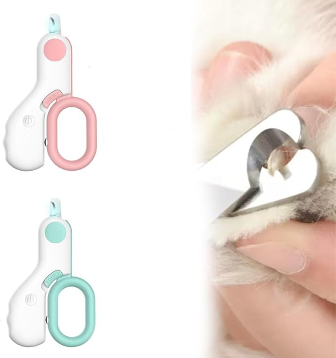 LED Pet Nail Clipper, 2024 Upgrade Cat Nail Clipper with Light, Led Pet Nail Clippers for Cats Dogs, Trim Your Pets Nails Easy and Pain-Free Grooming Tool, Cat Nail Clippers for Indoor Cat (2 Color)