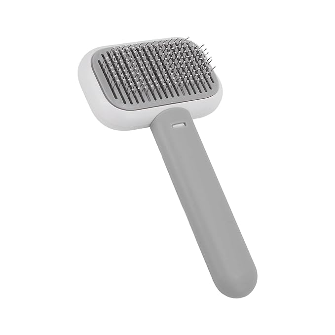 Dog Brush, Cat Brushes For Indoor Cats Dogs Grooming Brush Tool Mats Tangled Hair Slicker Massage Self Cleaning For Pets with Long or Short Hair (Grey White)