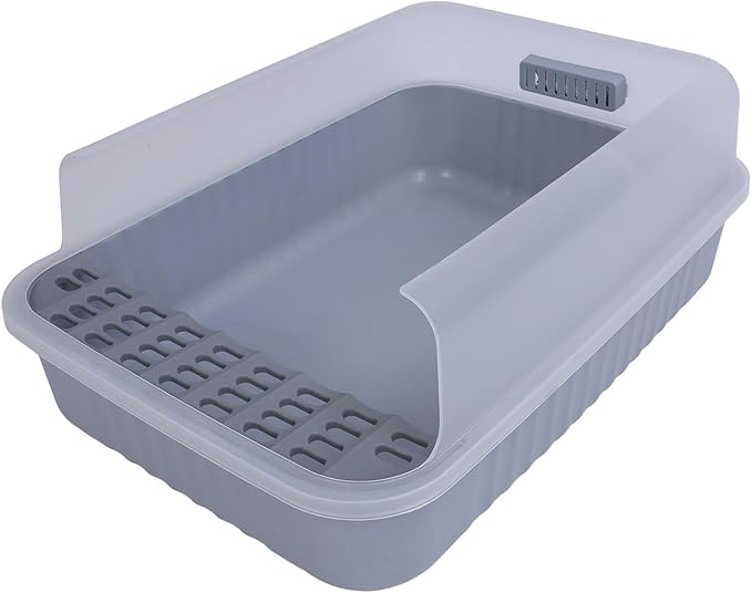 Proof Open Top Easy to Clean Semi Enclosed, Large Cat Litter Box with Scoop for Kittens Ideal for Bigger Cats No Stress Environment Litter BoxesLitter & Housebreaking (Yellow) (Light Gray)