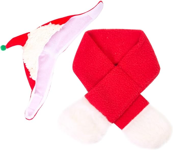 Christmas Pet Hat and Scarf Set, Decorative Dog Headdress Supplies, Warm Winter Photo Prop for Puppies and Small Dogs