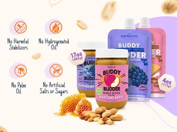 BUDDY BUDDER Superberry Snoot + Pumpkin Pup Blue Dog Enrichment Mat Combo, 100% Natural Peanut Butter, Healthy Dog Treats - Made in USA (Set of 2 / 17oz Jars + Lickmat)