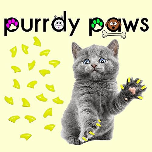 6 Month Supply Soft Nail Caps for Cats NEON Yellow Kitten - Extra Adhesives