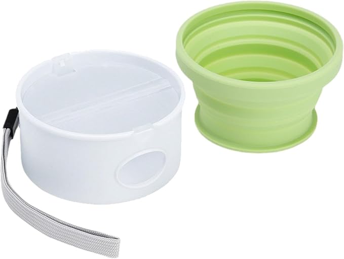 Portable Pet Travel Bowl - 12oz Foldable Silicone Dog Dish for Easy Feeding, Lightweight Space Saving Build with Attached Poop Bag Dispenser, Durable Pet Food Water Container for Walking Hiking