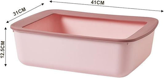 Open Top Pet Litter Tray, Easy Clean Cat Litter Box with Splash Guard, 16.14x12.20x4.92 Inch Indoor Cat Sand Box Toilet Basin-