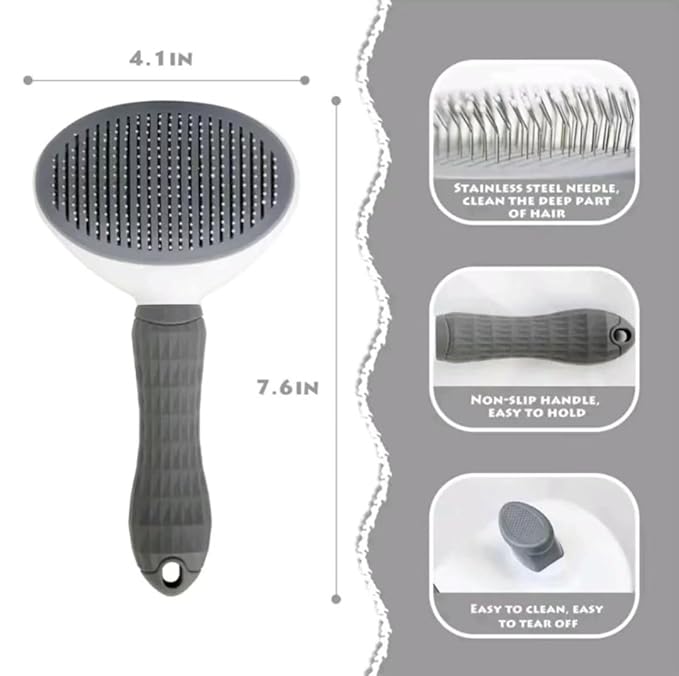 Self Cleaning Slicker Brush - Cat Brush Skin-Friendly Deshedding Grooming Massaging Tool for Long & Short Haired Pets, Cat Hair Brushes Easy Removes Undercoat for Dogs Cats Rabbits (Gray)