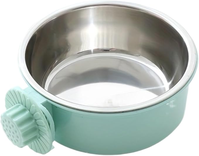 Dog Bowl Anti-tip Fixed Hanging Dog Bowl Dog Cage Stainless Steel Drinking Bowl Pet Bowl Pet Supplies(Green,250ml)