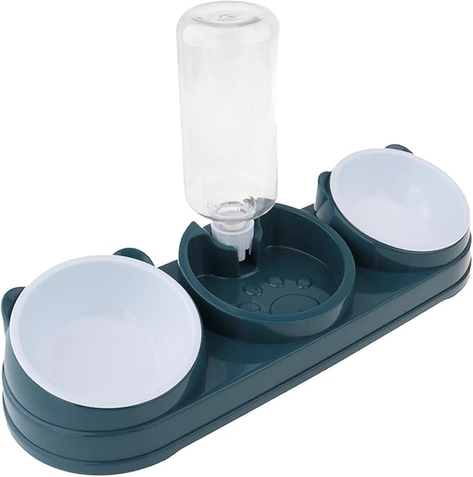 Elevated Double Bowl Pet Feeders with Automatic Water Dispenser Antislip Base for Dog Cats Daily Feeding Watering Supply - Deep Blue - Version