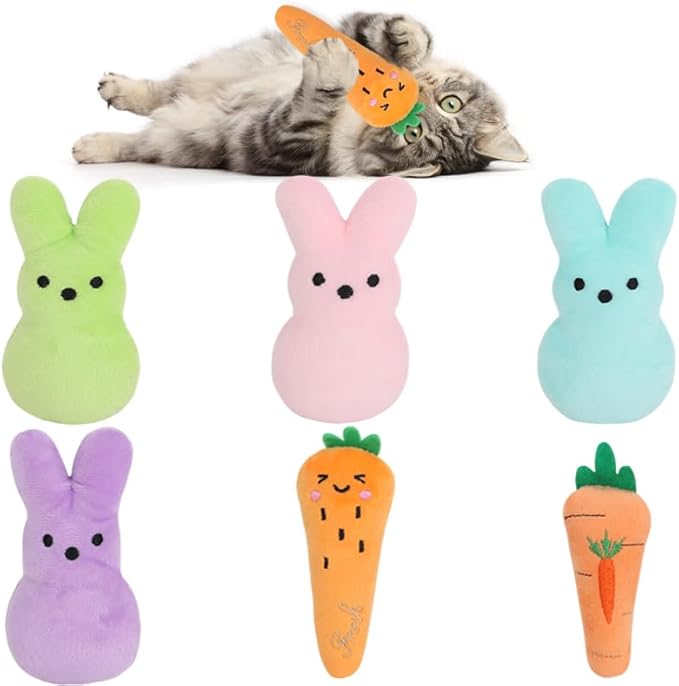 FOIMAS Easter Catnip Toys,6pcs Bunny Carrot Cat Teething Chew Toys for Pet Easter Presents Relieve Stress Cat Lovers Gifts Kitty Toys Cats Teething Chew Toy