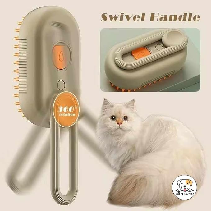 4-in-1 Cat Grooming Brush, Steam Cleaning and Massage Tool with Shedding Comb, Orange