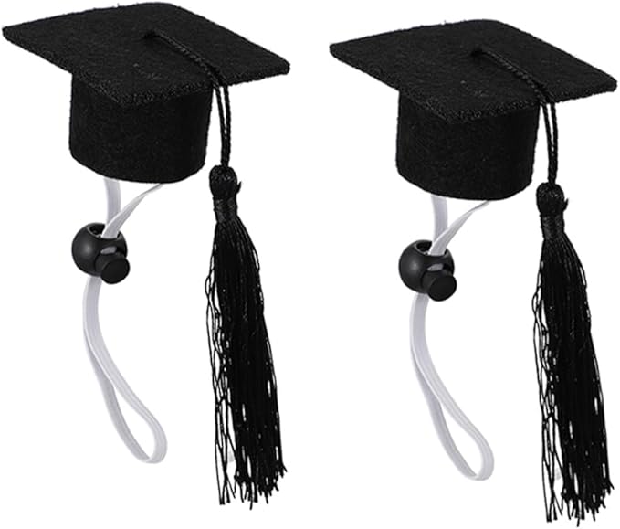 SHINEOFI 2pcs Adjustable Black Tassel Doctoral Caps Elastic Graduation Hat for Dogs, Creative Pet Party Supply and Decorative Graduation Costume Accessories