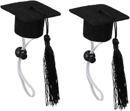 SHINEOFI 2pcs Adjustable Black Tassel Doctoral Caps Elastic Graduation Hat for Dogs, Creative Pet Party Supply and Decorative Graduation Costume Accessories