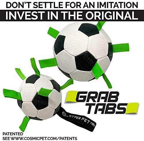 Hyper Pet Grab Tabs Dog Soccer Ball with Straps (7.5") Indoor or Outdoor; Interactive Durable Fetch Ball with Tug Toy for All Dog Breeds