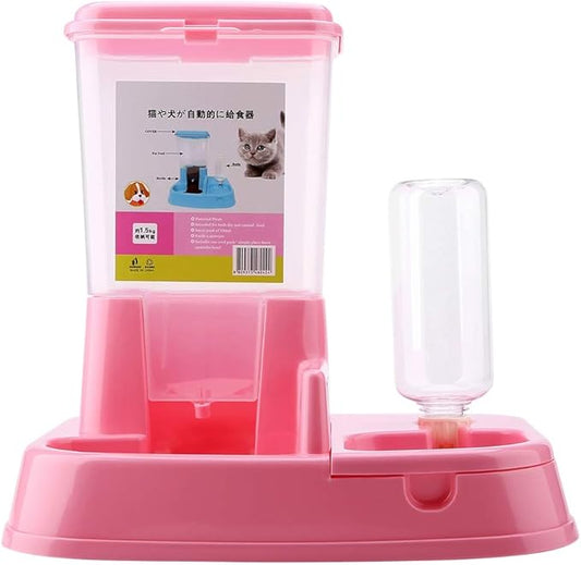 Pet Feeder and Water Dispensers Set, Automatic Pet Feeder Detachable Food Dispenser Water Bottle Cats Dogs Feeding Tool, Dog Cat Bowls Puppy Feeder and Pet Dish for Small Dog(Pink)