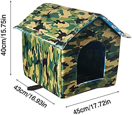 Outdoor Cat House, Cat Houses for Outdoor Cats, Weatherproof Warm and Insulated Cat House with Transparent Curtain Pet House, Stray Cats Shelter (Camouflage Green, Large-Houses)