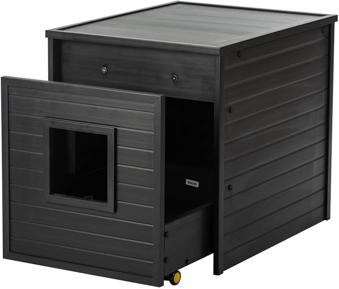 New Age Pet ECOFLEX Freedom Litter Loo Moisture‑Resistant Enclosure & End‑Table, Non‑Toxic, Pull Out Drawer, Indoor Cat Furniture, Espresso Black