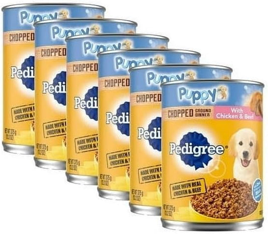 (Pack of 6) Puppy Chopped Ground Dinner with Chicken & Beef Canned Wet Puppy Food, (12) 13.2 Oz, Balanced Recipe for Puppies