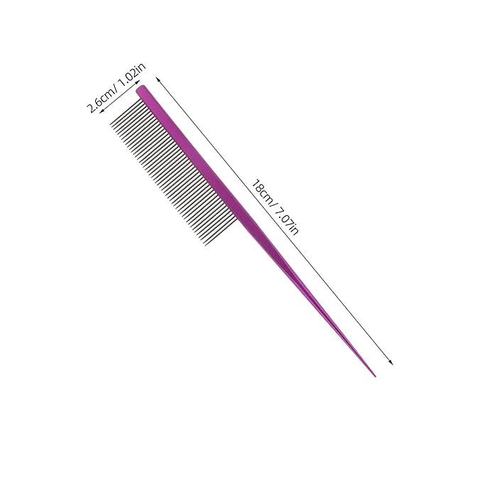 SUPVOX Pet Grooming Comb Rat Tail Metal Pet Comb with Rounded Ends for Dematting and Hair Removal Suitable for Cats and Dogs Purple