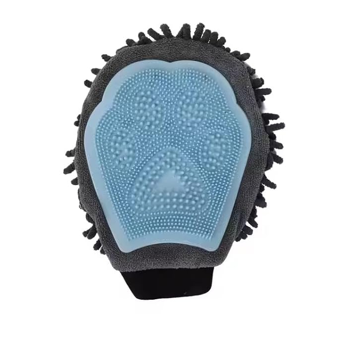 Double-Sided Pet Hair Removal Bath Brush – Dog & Cat Grooming Glove for Shedding & Massage (Blue, 10.2" × 4.7")