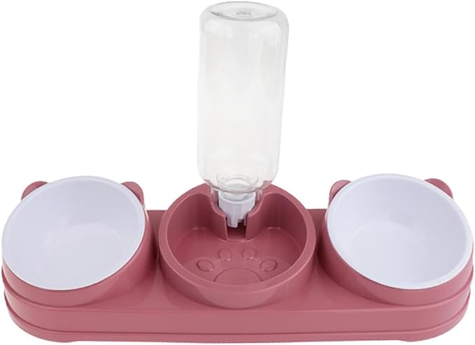 Elevated Double Bowl Pet Feeders with Automatic Water Dispenser Antislip Base for Dog Cats Daily Feeding Watering Supply - Pink - Version