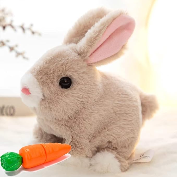 Easter Bunny Toy, Rabbit Interactive Hopping Electronic Pet Plush Bunny Toy with Sounds and Movements Animated Walking Wiggle Ears Twitch Nose (Brown)