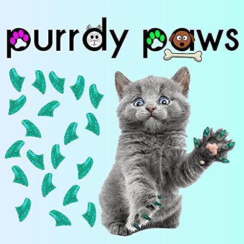 6 Month Supply Soft Nail Caps for Cats Seafoam Glitter Kitten - Extra Adhesives