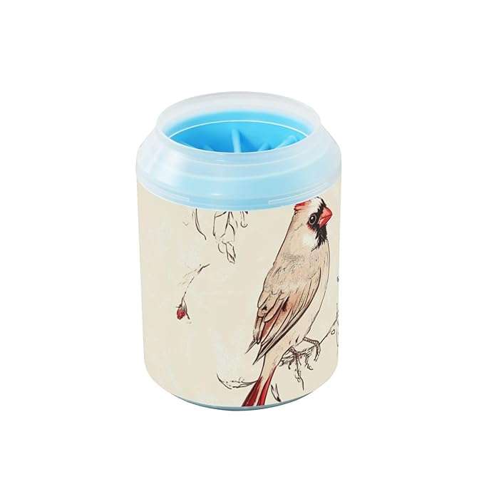 Art Northern Bird Birds Beige Reusable Pet Paw Cleaner Cup Soft Silicone Bristles Feet Grooming Supplies Gently Cleans Paws After Walks