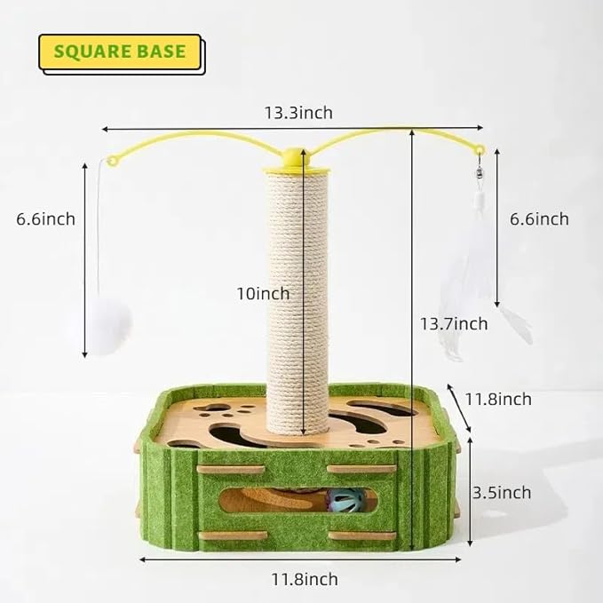Cat Scratching Post Premium Basics Kitten Scratcher Sisal Scratch Posts with Rotating Teaser Wand, Hanging Balls, Interactive cat Toy Box, 14in for Kittens or Smaller Cats