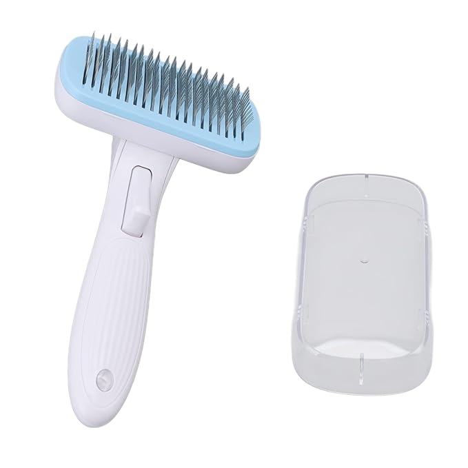 Cat Brush For Shedding, De Shedding Brush Dog Hair Dogs Cats Grooming Tool Self Cleaning Slicker Hair For Rabbit Massage Removes Loose Undercoat (Steel Wire Blue)