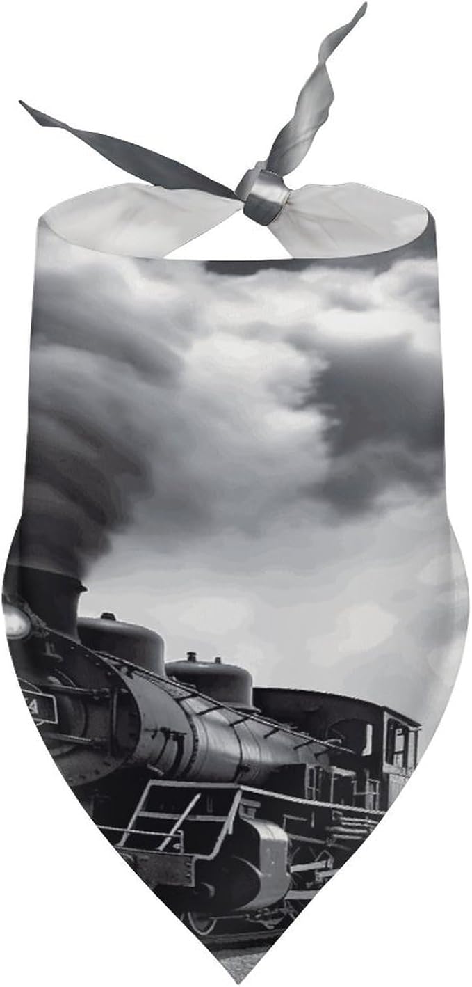 Dog Bandana Spring Pet Scarf Adjustable Triangle Steam Train Clouds Printing Dog Bib Washable Polyester Puppy Bandana for Small Medium Large Dogs Cat Birthday Party Supplies
