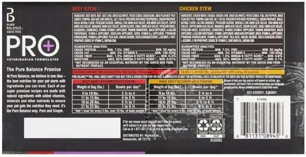 Pure~Balance Pro+ Beef Stew & Chicken Stew Wet Dog Food for Small Breeds, Grain Free ~ 3.5 Oz Cups ~ (12 Pack)