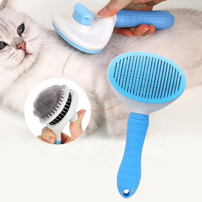 Cat Dog Self Cleaning Slicker Brush with Release Button, for Shedding Grooming, Suitable for Long or Short Pet Hair Cleaner, Removes Tangles & Loose Fur
