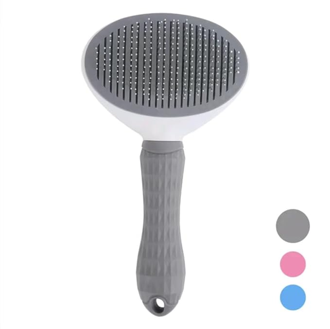 Self Cleaning Slicker Brush - Cat Brush Skin-Friendly Deshedding Grooming Massaging Tool for Long & Short Haired Pets, Cat Hair Brushes Easy Removes Undercoat for Dogs Cats Rabbits (Gray)