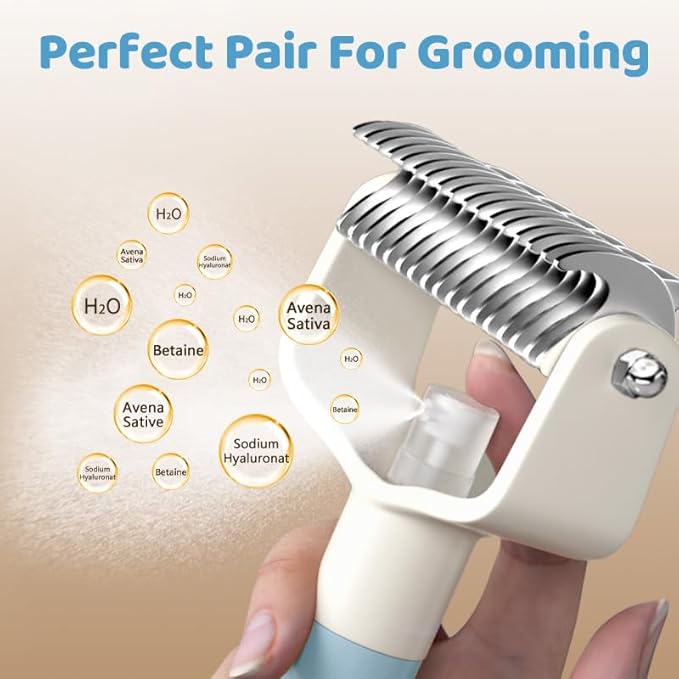 2PCS Waterless Cat Shampoo Essence with Blue Detangling Spray Brush, Hypoallergenic Concentrate for Sensitive Skin, No-Rinse Formula Helps Manage Shedding & Maintain Coat Health,0.34 oz*2