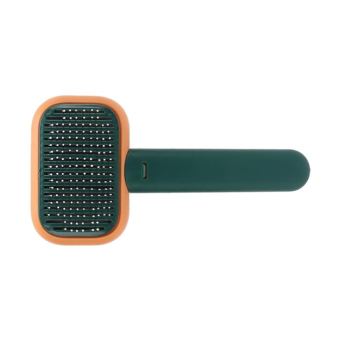 Dog Brush, Cat Brushes For Indoor Cats Dogs Grooming Brush Tool Mats Tangled Hair Slicker Massage Self Cleaning For Pets with Long or Short Hair (Orange Green)
