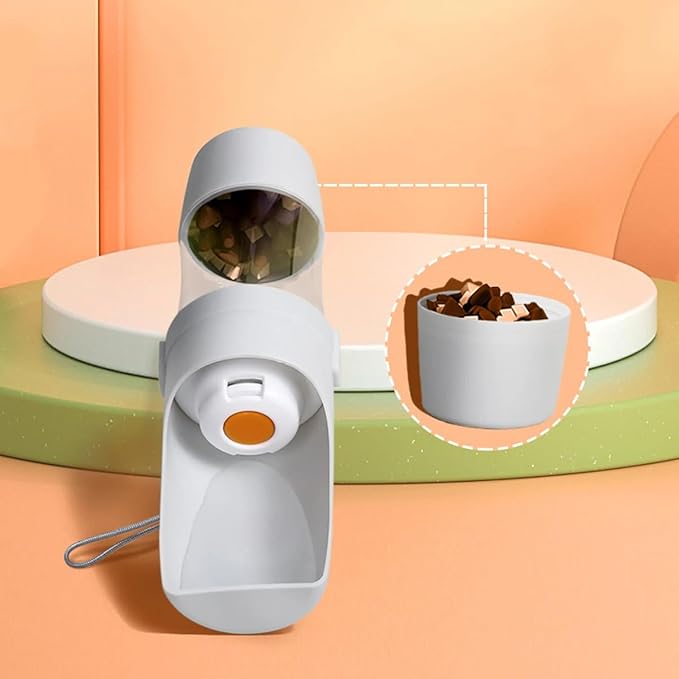 Portable Dog Cat Water Bottle with Storage Food and Water Container for Puppy Pets Dogs Feeder Bowl Outdoor Travel Pet Supplies (Grey)