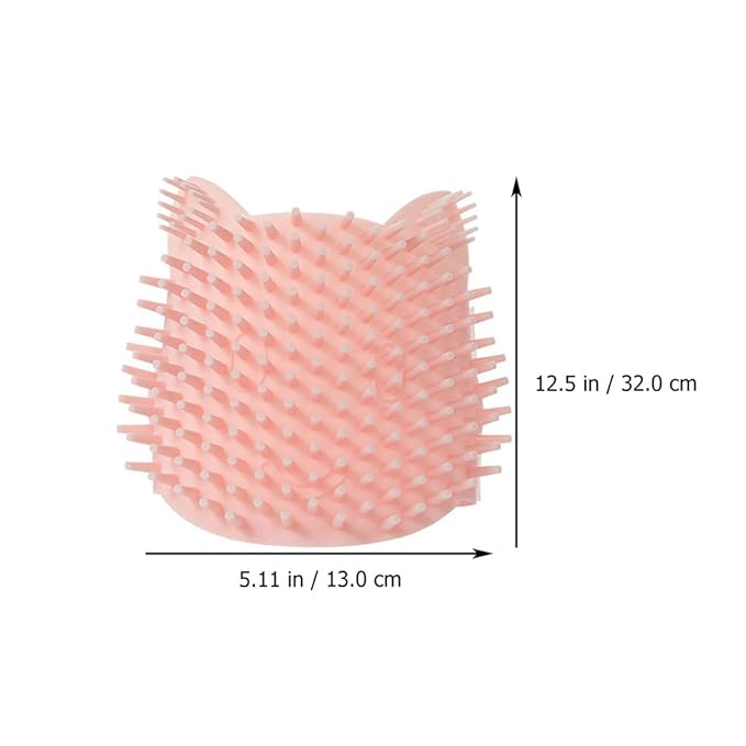 Cat Grooming Brush Silicone Self Scratching Corner Massage Comb Pink Large for Indoor Use, Dual Wet and Dry Fur Pet Grooming Tool