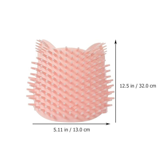 Cat Grooming Brush Silicone Self Scratching Corner Massage Comb Pink Large for Indoor Use, Dual Wet and Dry Fur Pet Grooming Tool