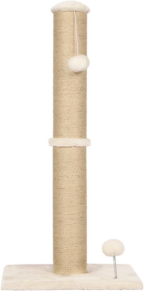 Cat Scratching Post 33-Inch Cat Scratching Post Natural Sisal Rope Mounting Methods Scratcher Tree Tower with Stable Base and Hanging Toy Balls for Indoor Cats and Kittens